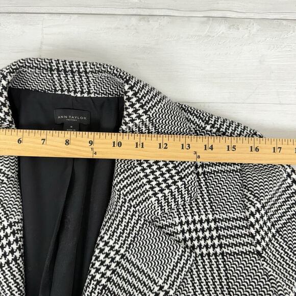 Ann Taylor Blazer Coat Sz M Houndstooth Plaid Mid-Length Lined Open Front Jacket - Picture 11 of 15